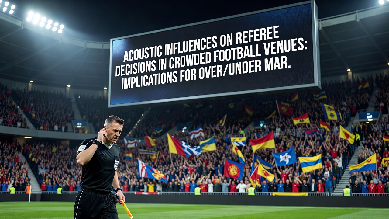 Referee signaling amid roaring crowd in a packed football venue
