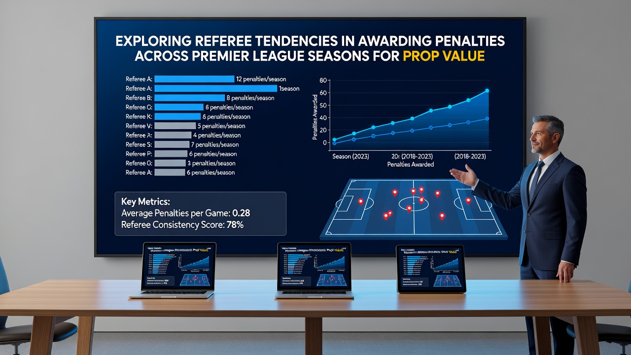 Close-up of Premier League penalty spot with referee and players positioned for a kick