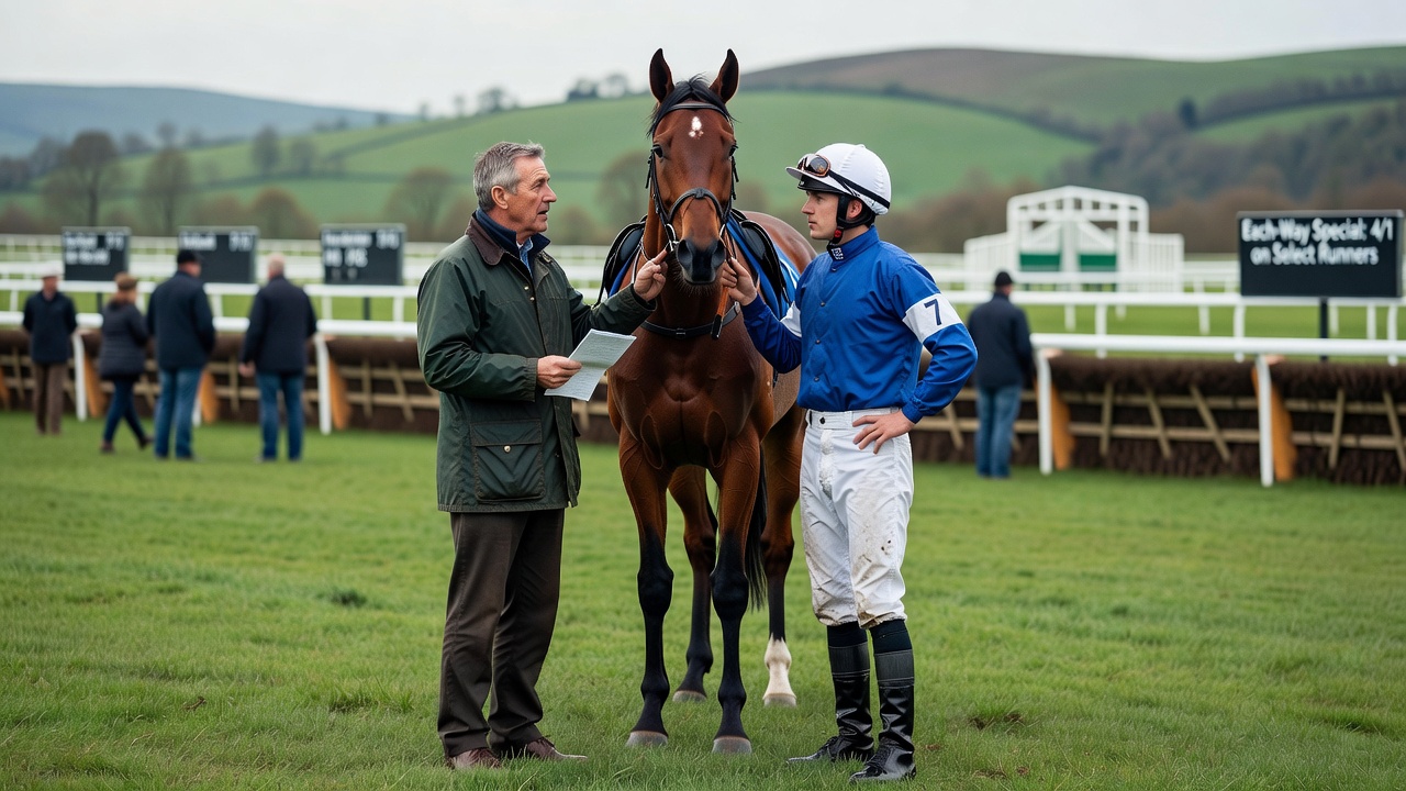 National Hunt jockey clearing a fence during a jumps event